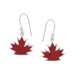 Sterling Silver and Red Sponge Coral Maple Leaf Earrings